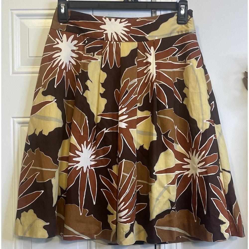 Vintage Merona Retro Tropical Floral A-Line Skirt Brown Rust Yellow Cotton 2 - Picture 1 of 8